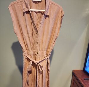 Thread & Supply Sleeveless Button Front Belted Jumpsuit Mauve Pink Womens Small